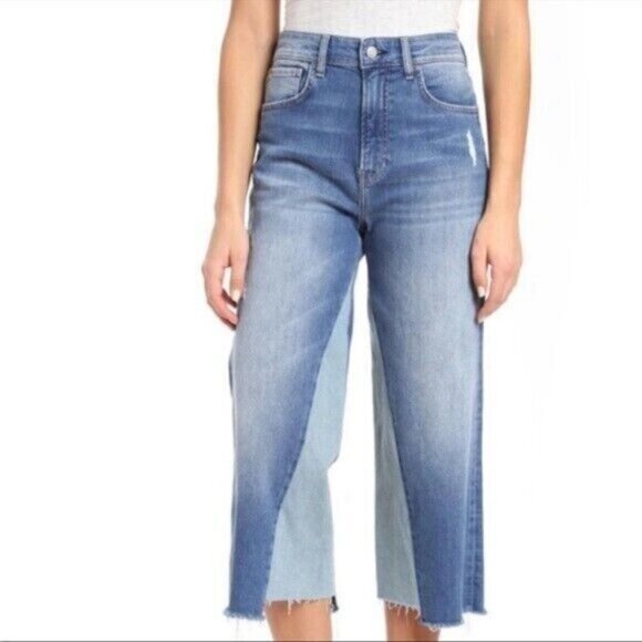 Mavi Jeans Women 27 Blue Elliot High Rise Wide Crop Two Tone Denim New - Picture 1 of 14